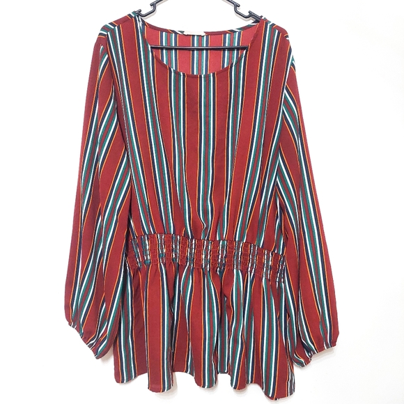 Oddi Boho Striped Blouse 3XL | Plus Size Peplum Top | Fall Colors Red - Picture 2 of 6